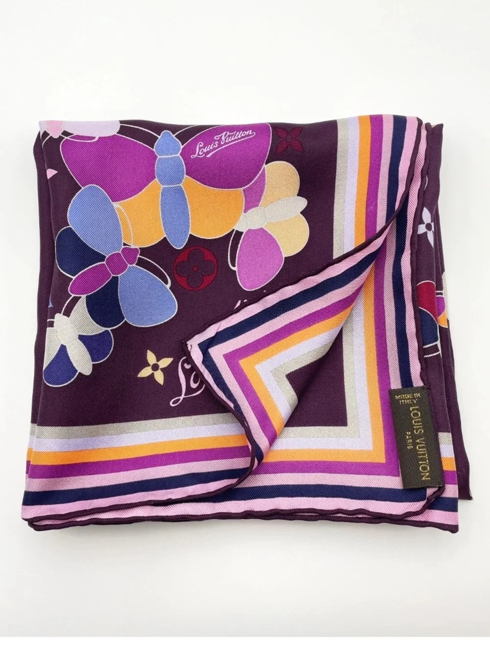 Louis Vuitton Carré 70 Monogram Butterfly Purple Multi Silk Scarf